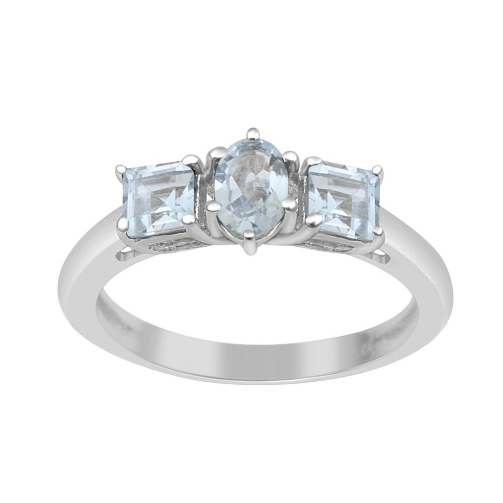 6x4MM Oval Shape Aquamarine 925 Sterling Silver Three Stone Women Wedding Ring